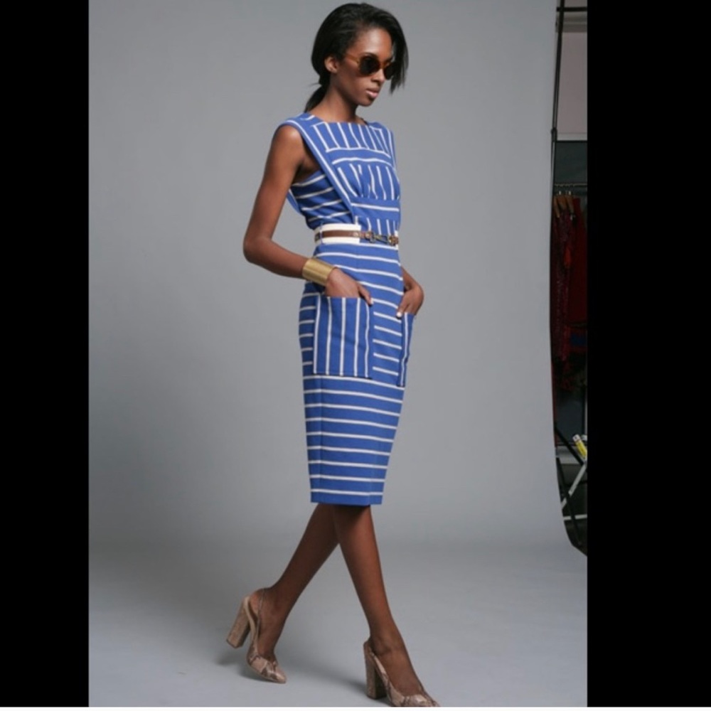 Tracy Reese New York Blue Striped Bodycon Dress 4